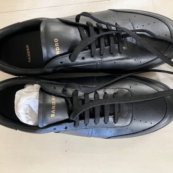 SANDRO men's black Smooth Leather Sneakers US 11.5 / FR 44 NWT OP $320.00 - Picture 3 of 10
